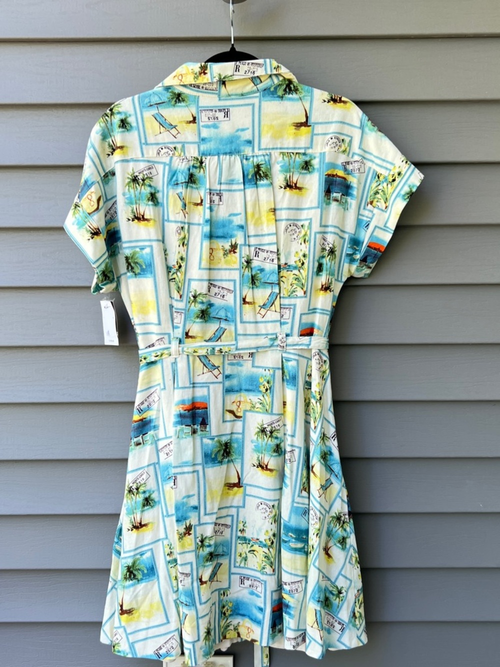 Taylor Fit & Flare Linen Blend Dress Size 14 (Large) Belt Waist Pockets Resort - Picture 6 of 16